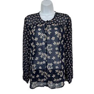 🔥4/$25 Mimi & Daphne Navy Floral Long Sleeve Blouse Size Medium